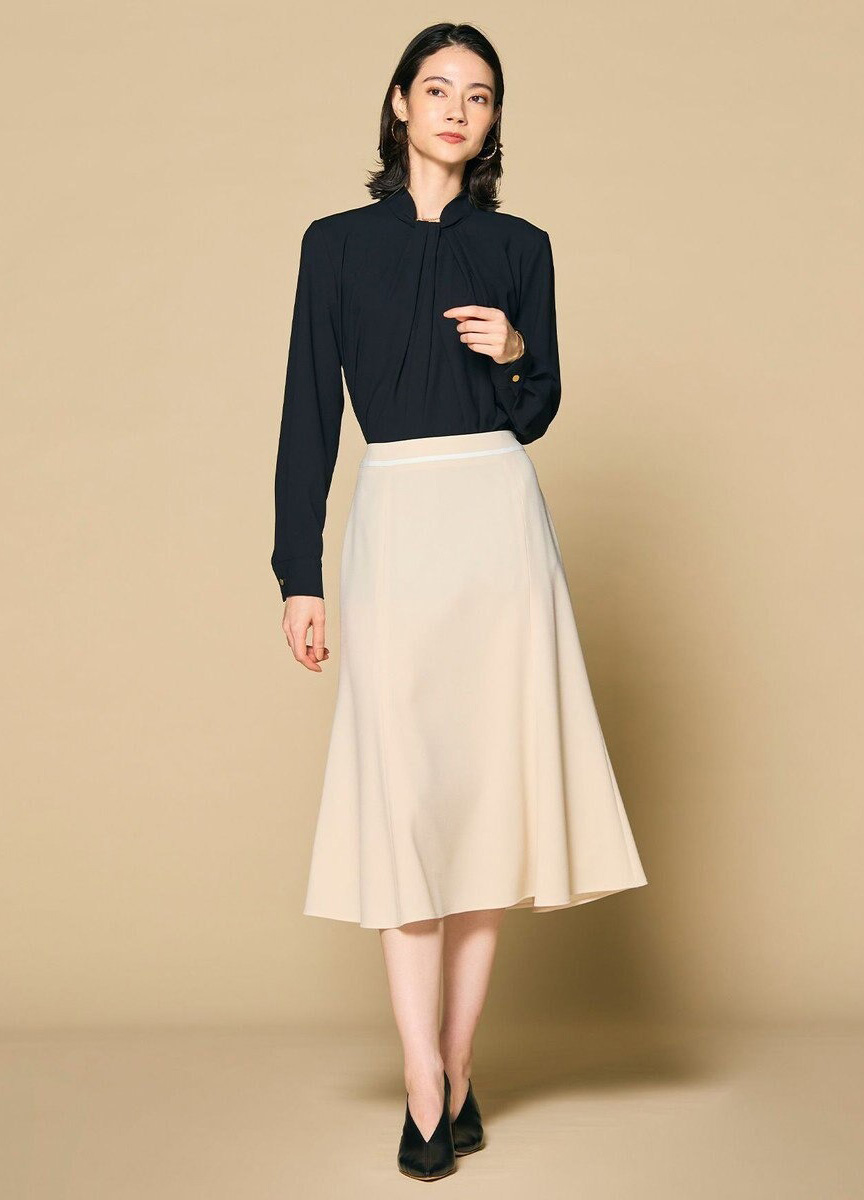 喬其紗扭結立領長袖襯衫